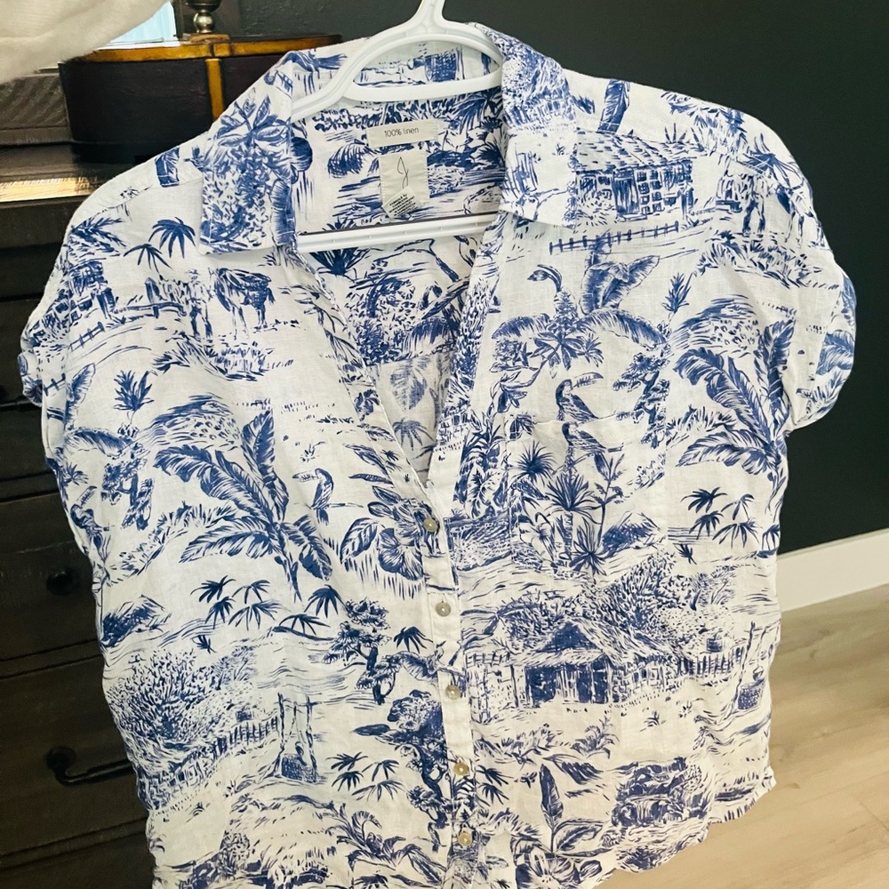 Joie Blue and White Linen Shirt